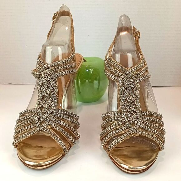 ANTONIO MELANI Women Marree Gold And Jewel Embellished Strappy Heels sz 8.5 - Picture 3 of 13